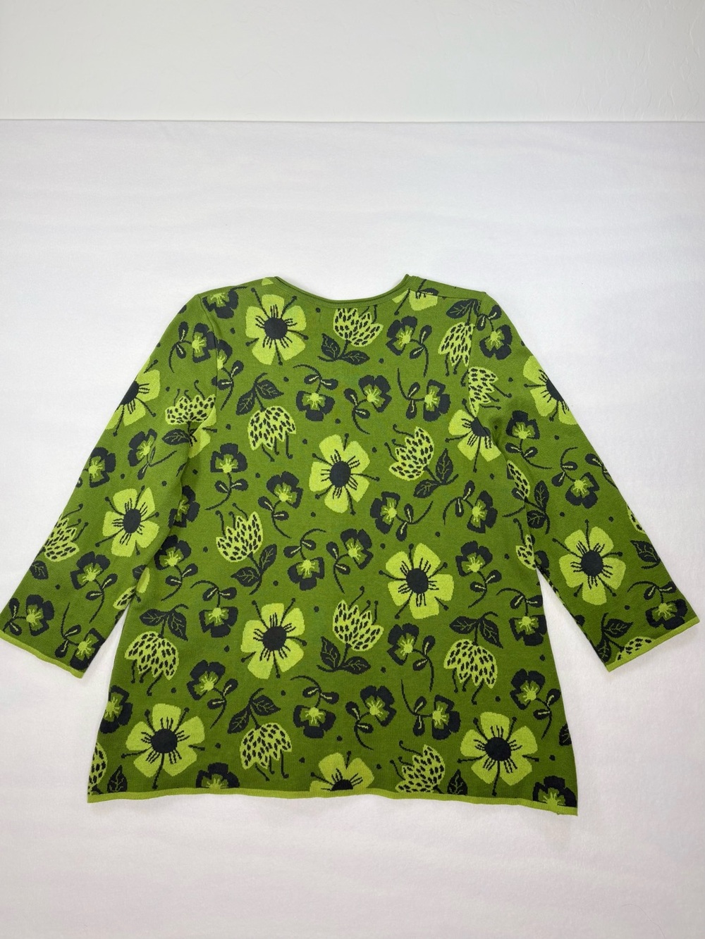 Gudrun Sjoden Green Floral Cardigan Scandinavian Folk Cotton Sweater Size Medium - Picture 8 of 8
